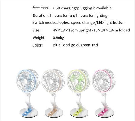 Tavolo ricaricabile rosso Spazio personale USB Mini Ventilatore portatile con luce a LED per l'ufficio domestico