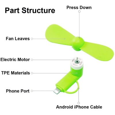Ventilatore di telefono portatile pieghevole TPE ABS materiale 2 in 1 per iPhone Android